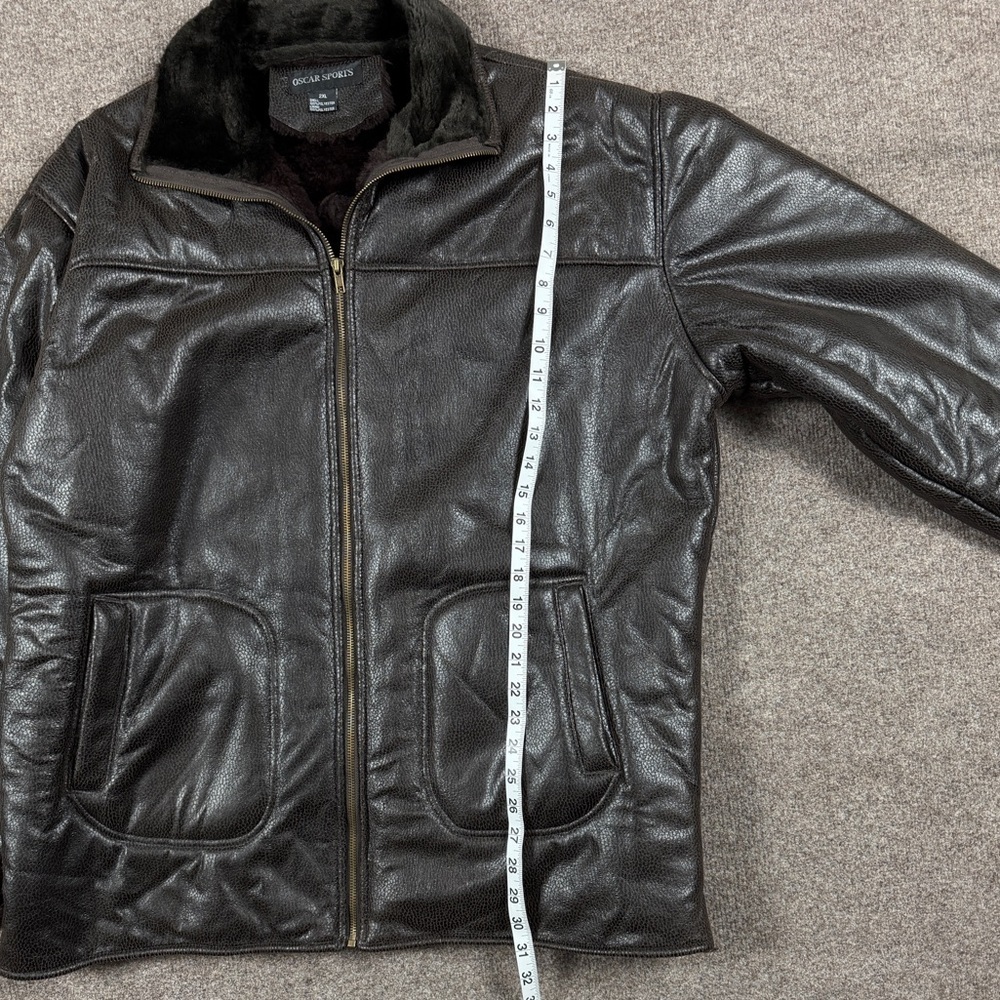 Brown Faux Textured Leather Fur Lined Full Zip Jacket Women’s 2XL Winter Coat - Picture 6 of 7
